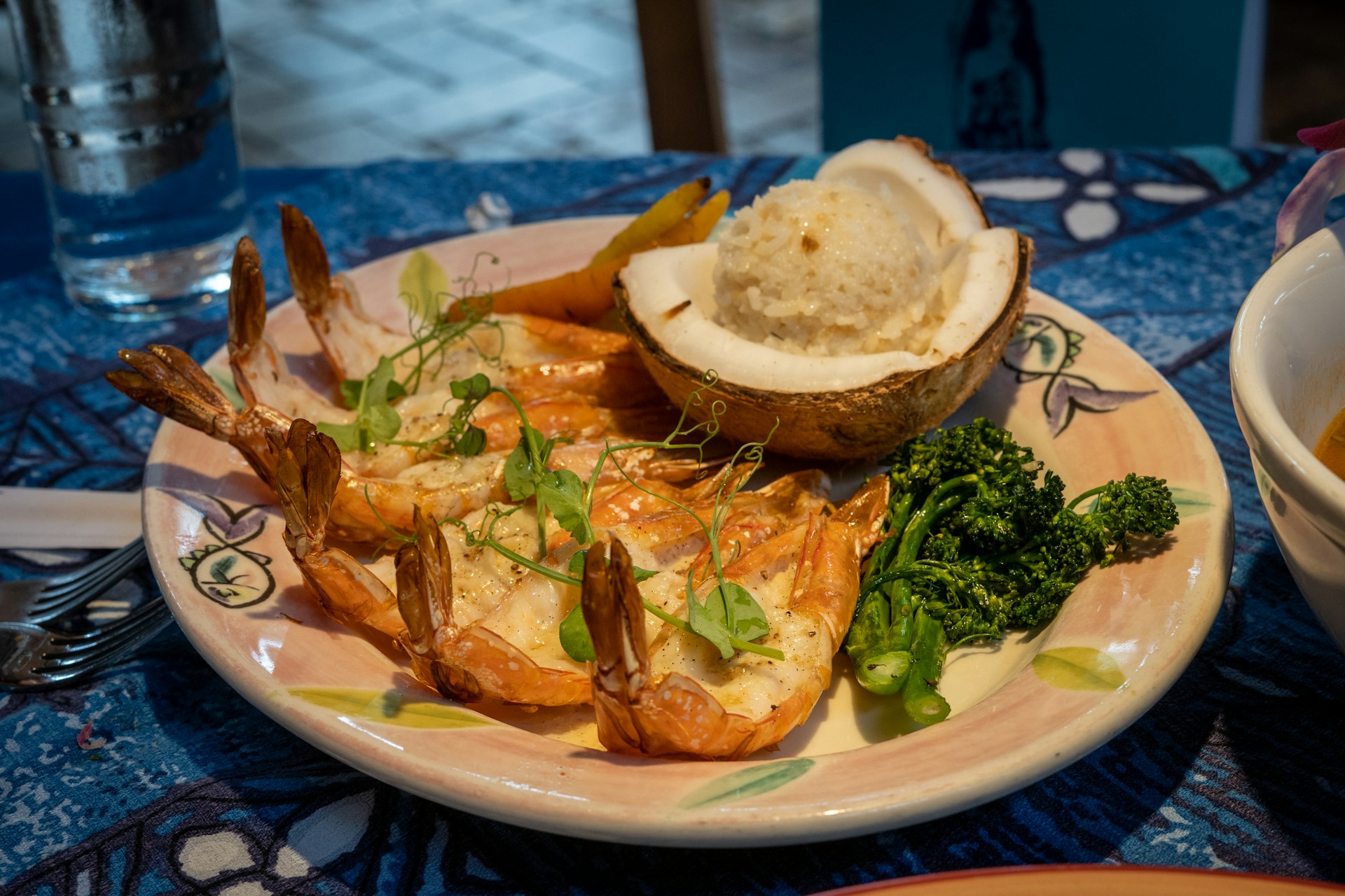 image of A coconut with rice and shrimp