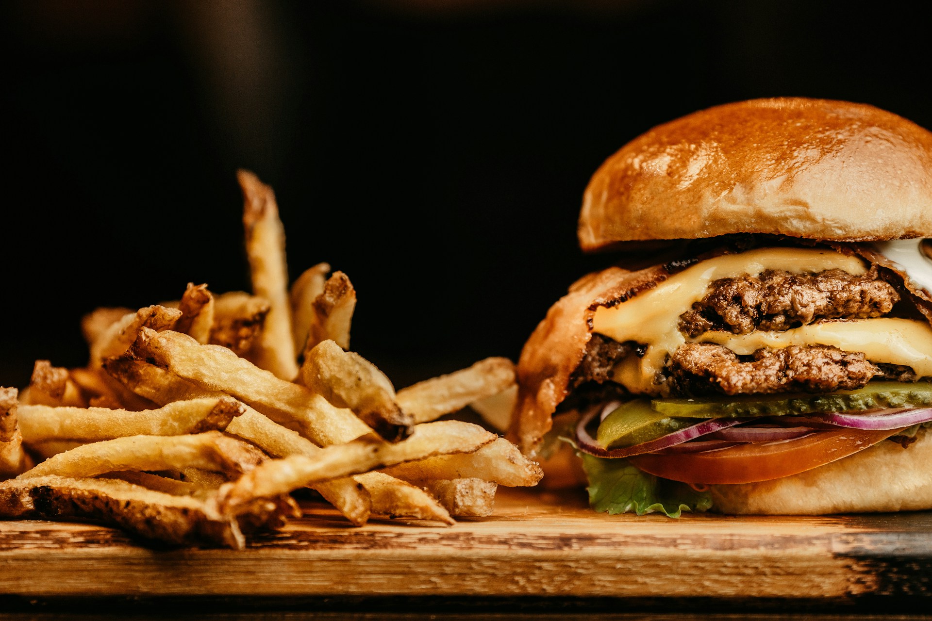 image of a hamburger with french fries